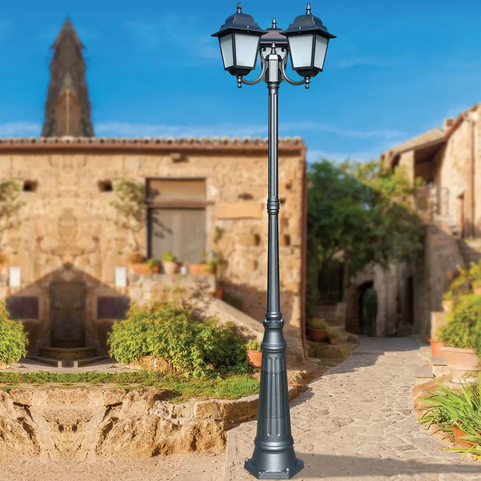 Farola de 238 cm de altura en vidrio antracita y aluminio Made in Italy - Scintilla Viadurini