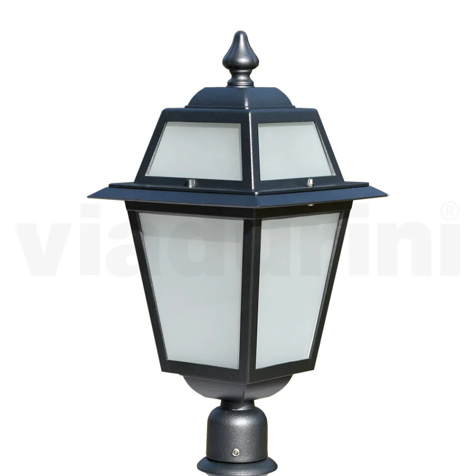 Farola de jardín de 76,5 cm de altura en Aluminio Antracita y Cristal Arenado - Elric Viadurini