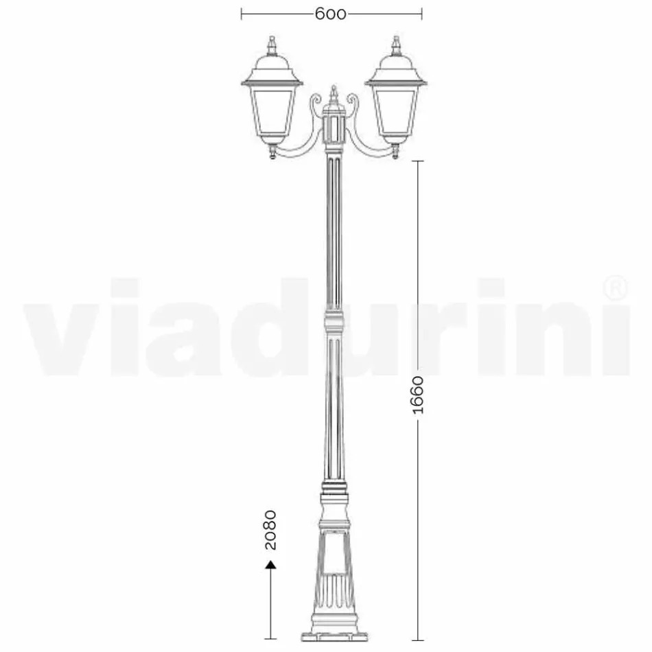 Farola de aluminio de dos luces hecha en Italia, Aquilina Viadurini