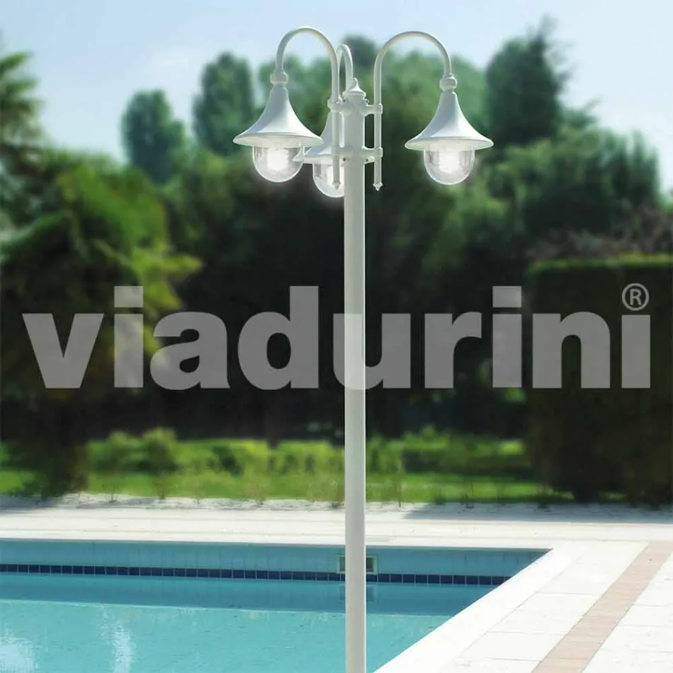 Lámpara de exterior con tres luces en aluminio blanco fabricada en Italia, Anusca. Viadurini