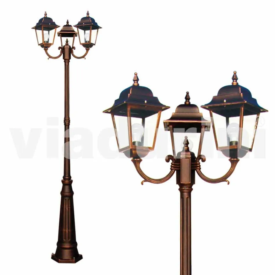 Lámpara de exterior clásica de tres luces hecha en Italia, Aquilina Viadurini