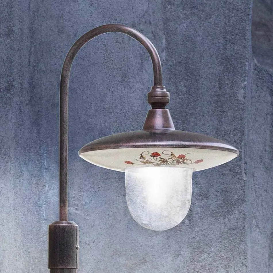 Farola de Exterior en Aluminio Negro y Flores Pintadas a Mano - Latina Viadurini