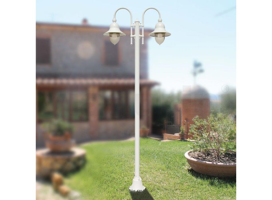 Lámpara de jardín vintage 2 luces en aluminio Made in Italy - Cassandra Viadurini