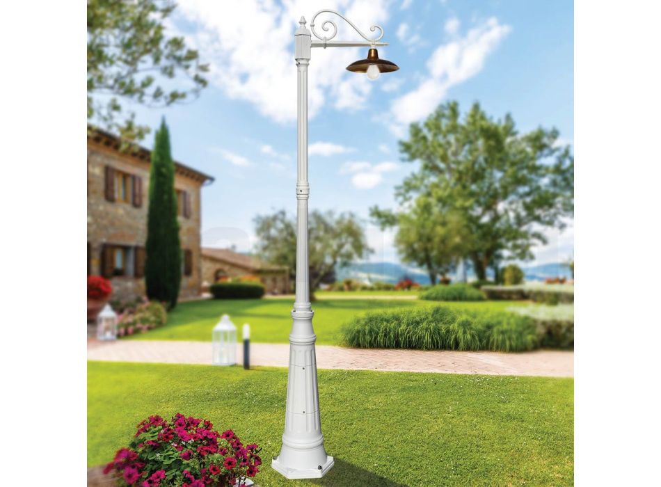 Lámpara de jardín vintage en aluminio y latón Made in Italy - Adela Viadurini