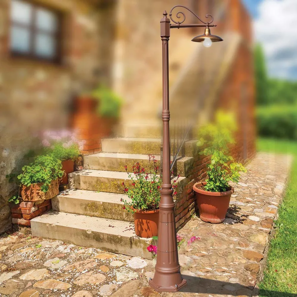 Lámpara de jardín vintage en aluminio y latón Made in Italy - Adela Viadurini