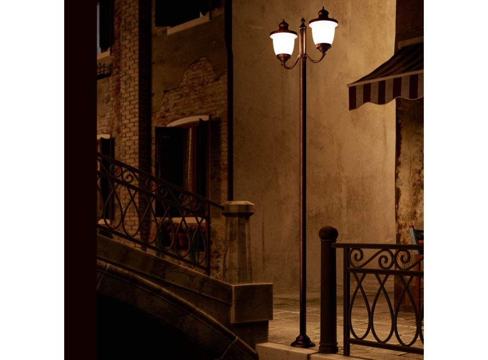 Farola de exterior con 2 luces en vidrio blanco, cobre y latón - Venecia de Il Fanale Viadurini