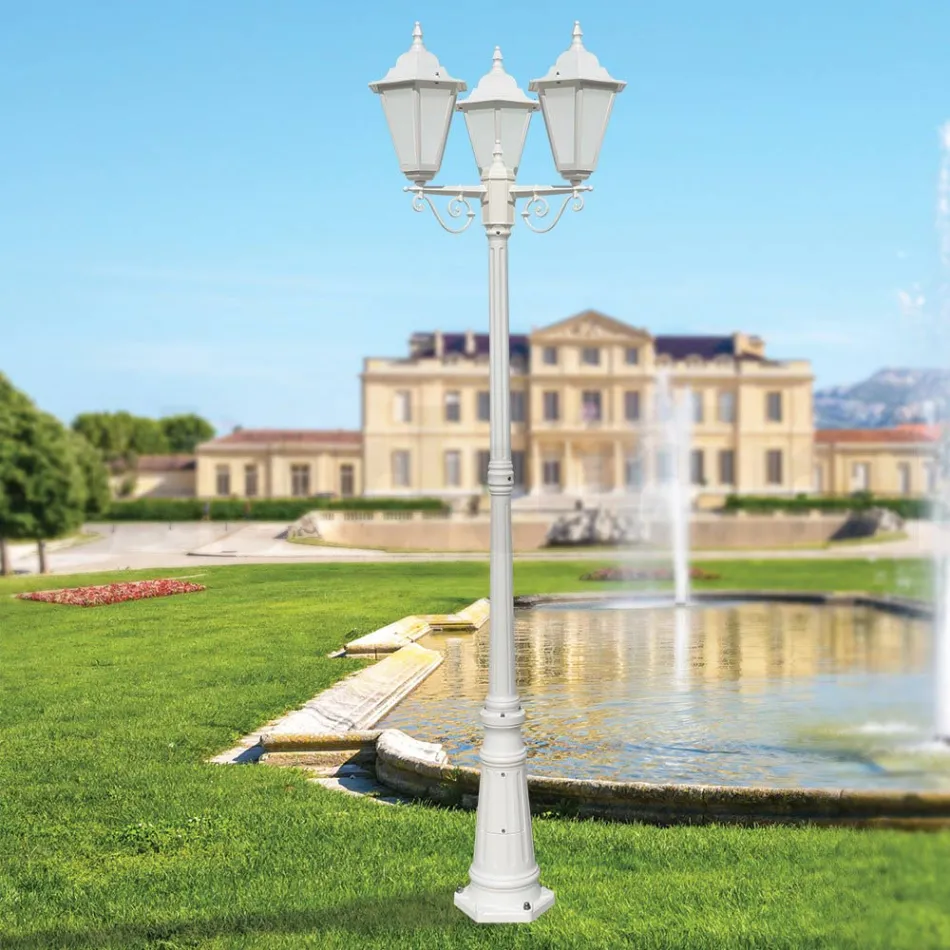 Farola estilo vintage 3 luces en aluminio y vidrio Made in Italy - Terella Viadurini