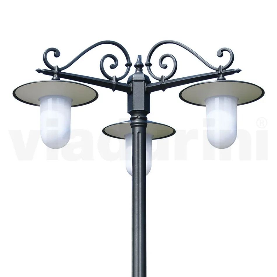 Farola Estilo Vintage con 3 Luces en Aluminio Gris Made in Italy - Belen Viadurini