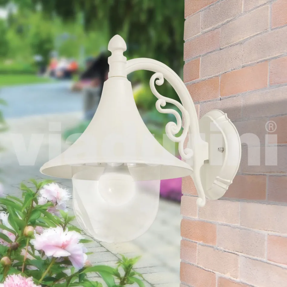Farol de pared para jardín de aluminio blanco fabricado en Italia, Anusca Viadurini