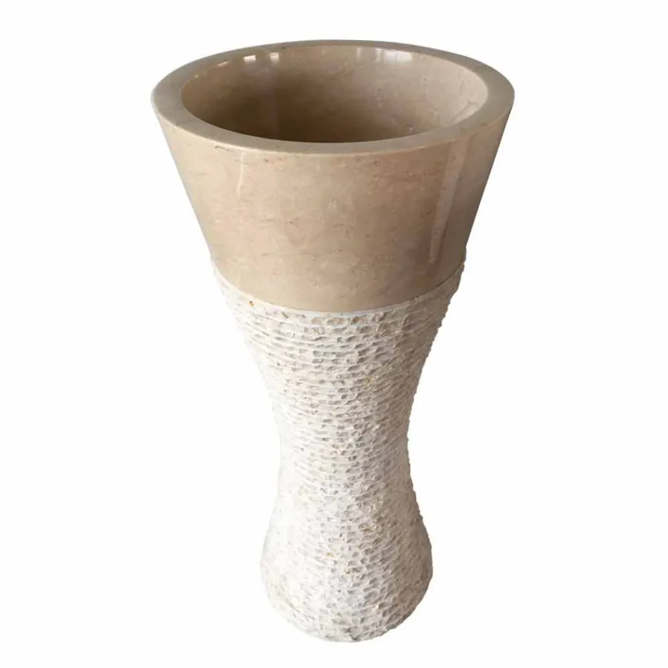 Lavabo columna blanca en piedra natural Iris, pieza única. Viadurini