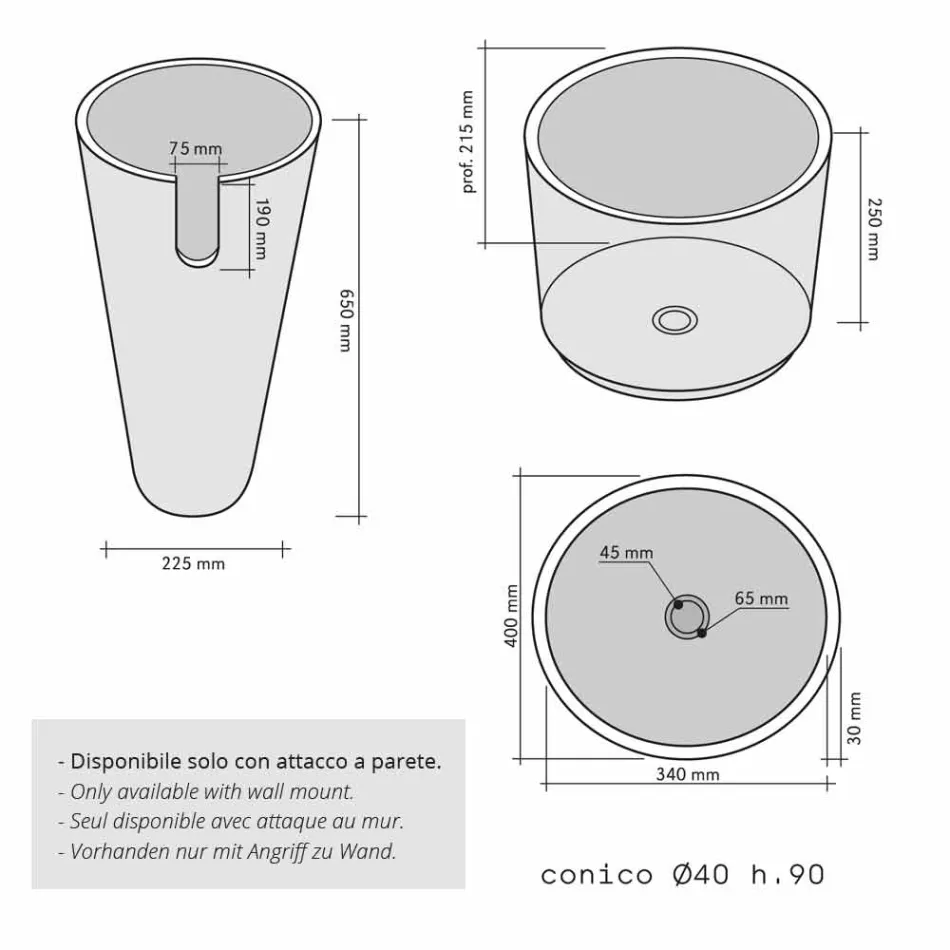 Columna Lavabo cónico Piedra Natural Negro Raja Viadurini