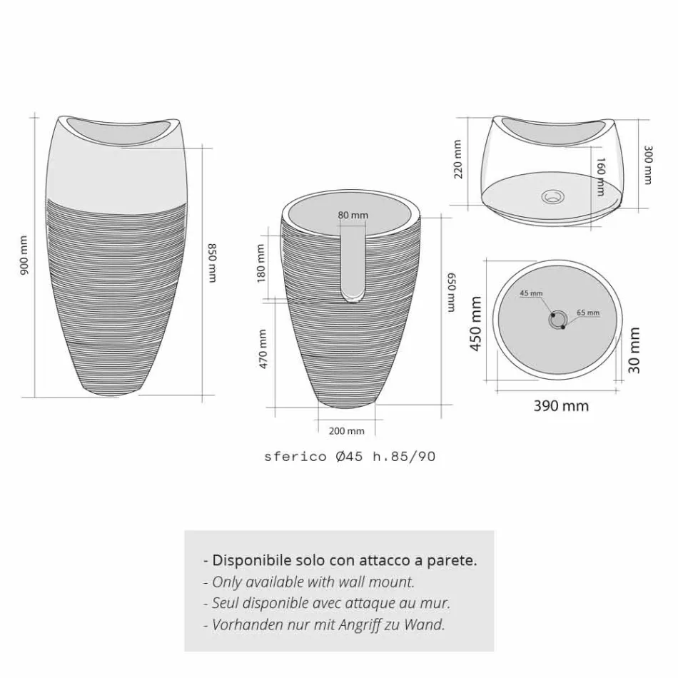 Columna Lavabo esférico Piedra Natural Smoke Gili Viadurini