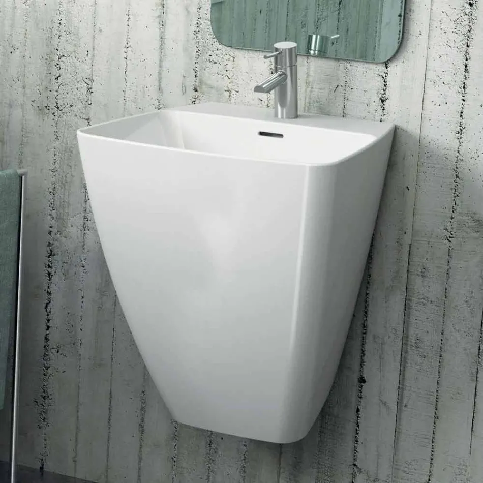 Lavabo suspendido de cerámica de diseño moderno hecho en Italia, Goran Viadurini