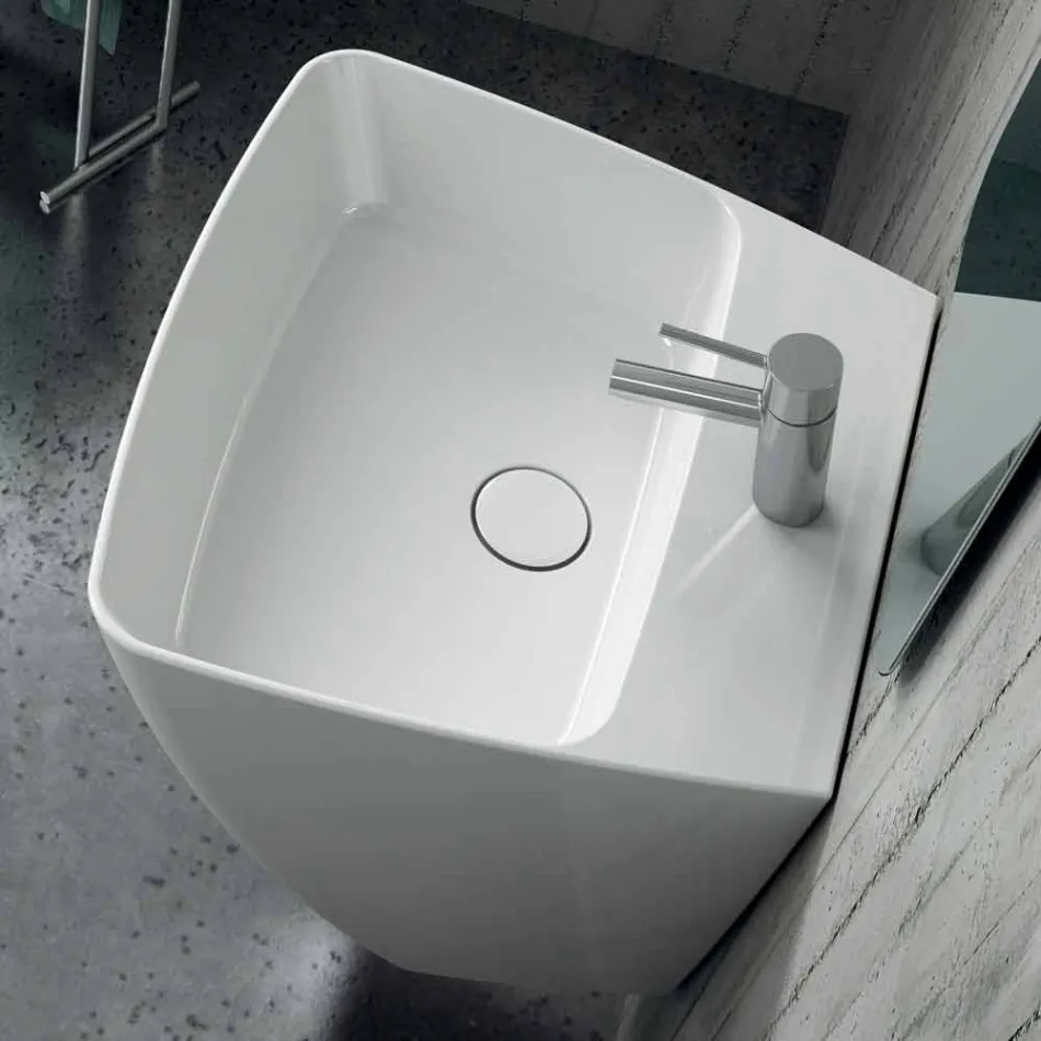 Lavabo suspendido de cerámica de diseño moderno hecho en Italia, Goran Viadurini