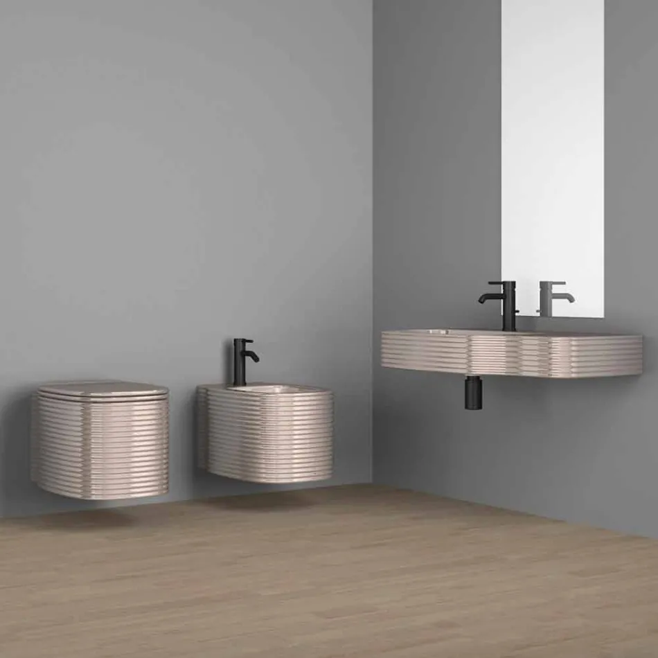 Moderno lavabo suspendido de cerámica hecho en Italia, Hamlet Viadurini