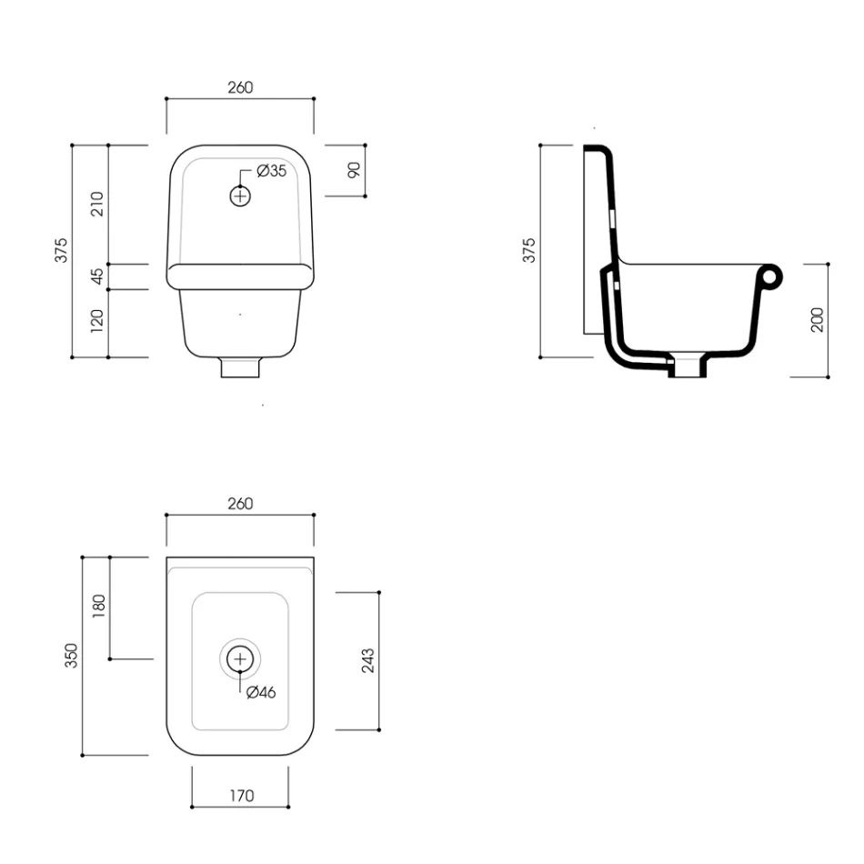 Lavabo de pared de cerámica estampada estilo vintage 26 cm - Jordan Viadurini