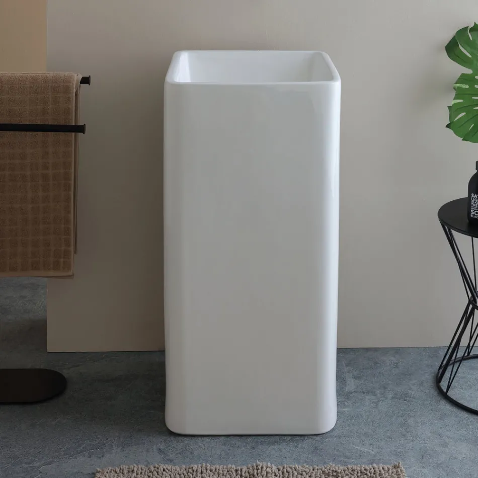 Lavabo cuadrado de cerámica independiente con diseño moderno - Papavero Viadurini