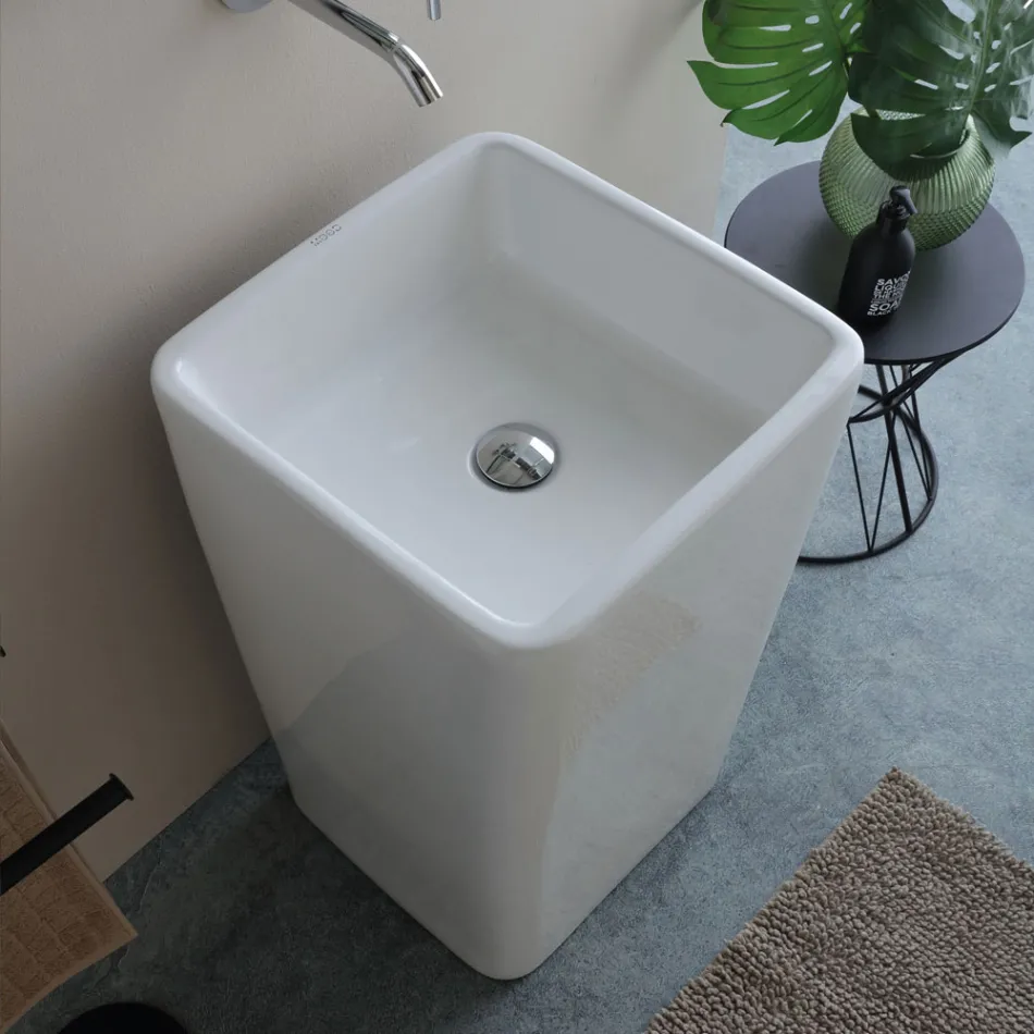 Lavabo cuadrado de cerámica independiente con diseño moderno - Papavero Viadurini