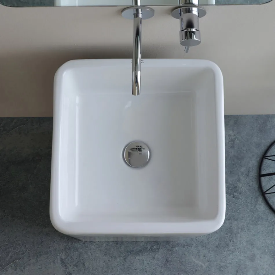 Lavabo cuadrado de cerámica independiente con diseño moderno - Papavero Viadurini