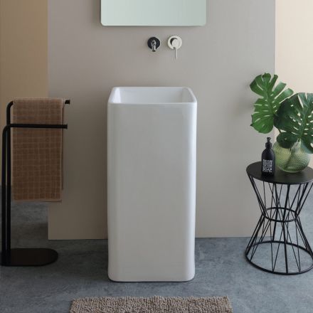 Lavabo cuadrado de cerámica independiente con diseño moderno - Papavero Viadurini