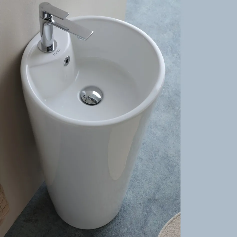 Lavabo moderno redondo de cerámica blanca independiente - Papavero Viadurini