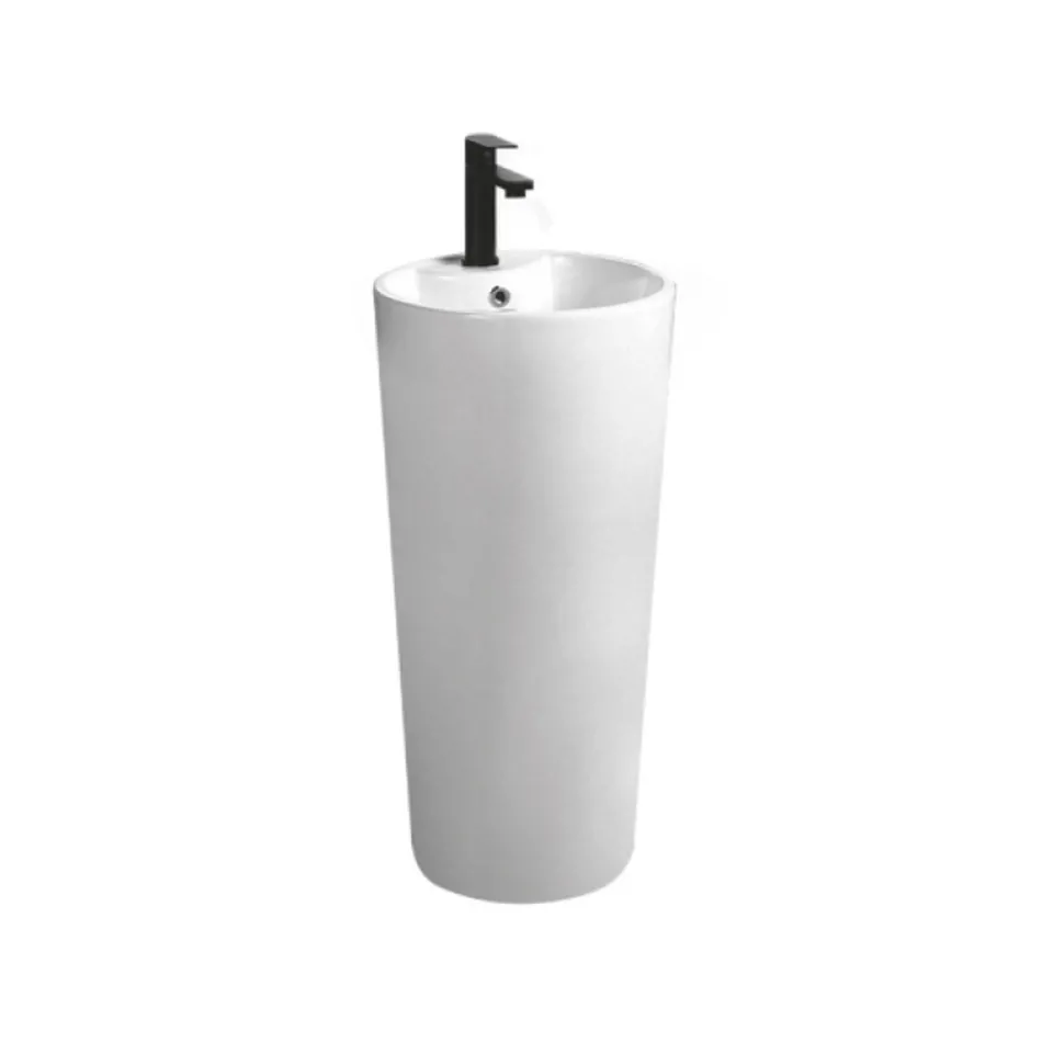 Lavabo moderno redondo de cerámica blanca independiente - Papavero Viadurini