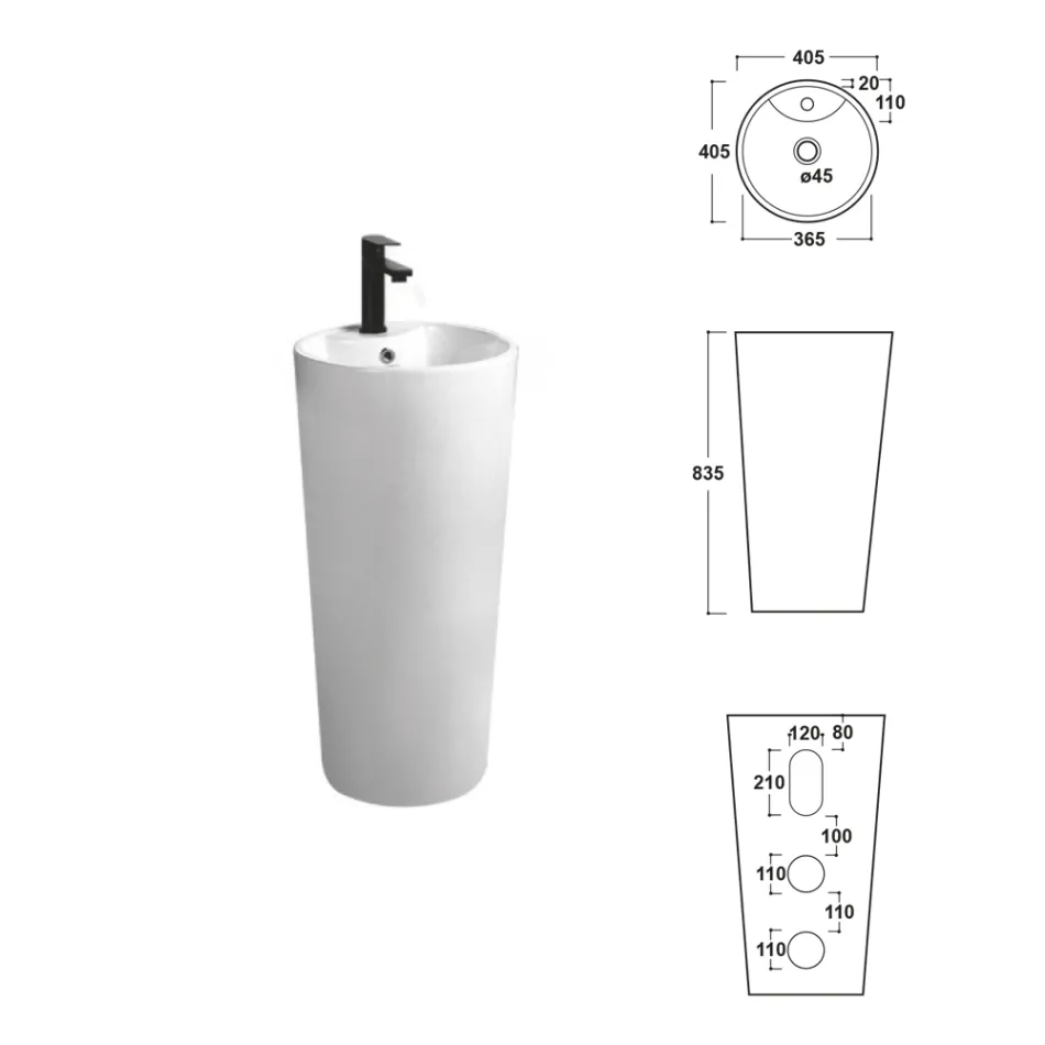Lavabo moderno redondo de cerámica blanca independiente - Papavero Viadurini