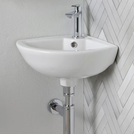 Fregadero de esquina de cerámica blanca con un diseño moderno y elegante - Sílice Viadurini