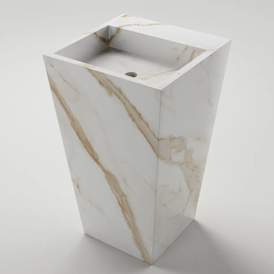 Lavabo de baño de columna en gres porcelánico Made in Italy - Baia Viadurini
