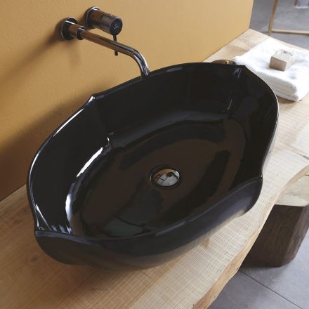 Lavabo de baño sobre encimera de cerámica brillante Made in Italy - Oscar Viadurini
