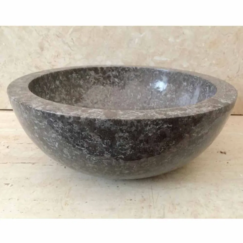 Lavabo sobre encimera de piedra natural gris Levi, diseño moderno Viadurini