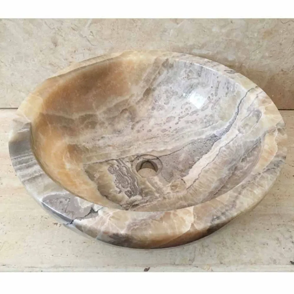 Lavabo sobre encimera de piedra natural de ónix Ana, hecho a mano Viadurini