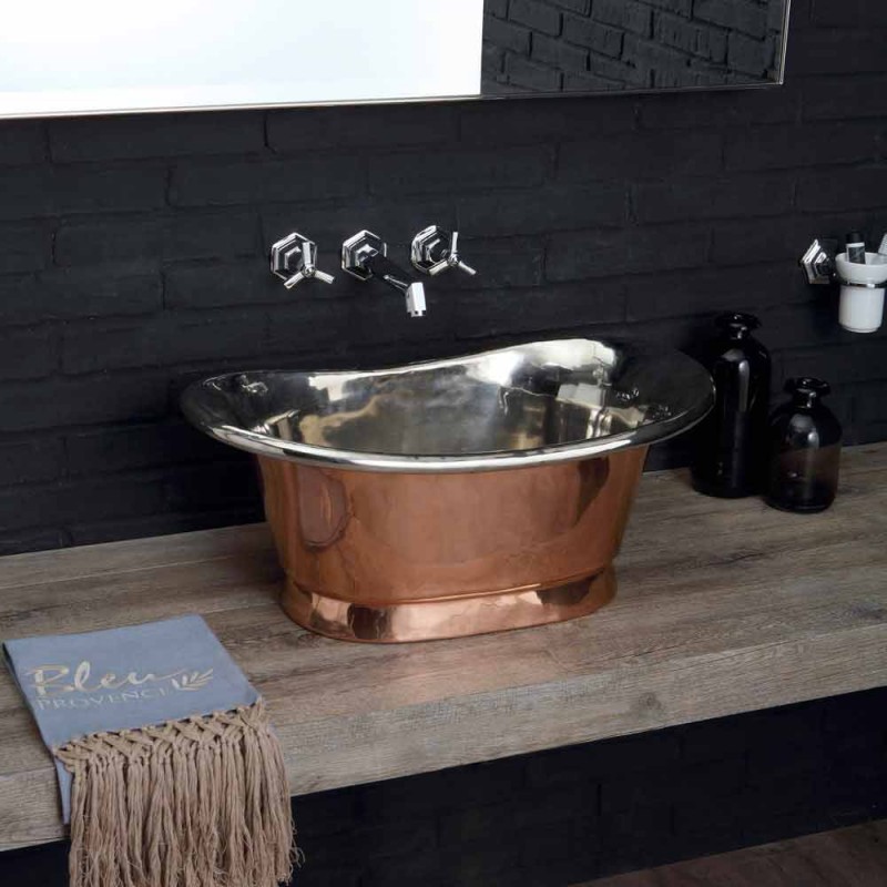 Lavabo sobre encimera de cobre y hierro blanco modelo Cala