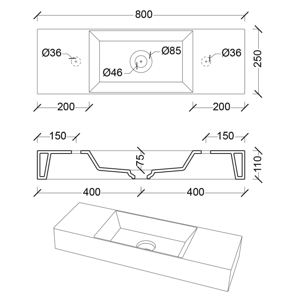 Lavabo de baño sobre encimera o suspendido en cerámica Made in Italy - Act Viadurini