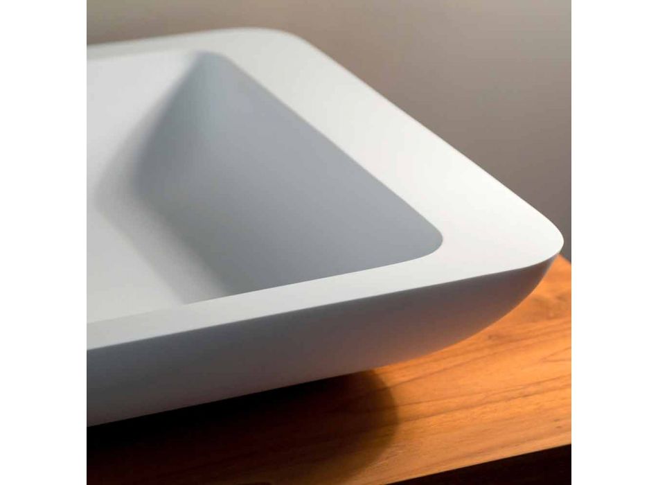 Lavabo sobre encimera rectangular de Solid Surface blanco - Albertina Viadurini