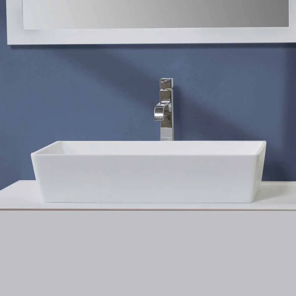 Lavabo sobre encimera rectangular en acabado Solid Surface blanco - Sider Viadurini