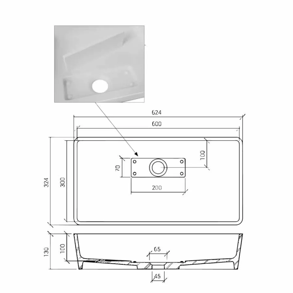 Lavabo sobre encimera rectangular en acabado Solid Surface blanco - Sider Viadurini
