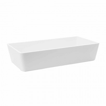 Lavabo sobre encimera rectangular en acabado Solid Surface blanco - Sider Viadurini
