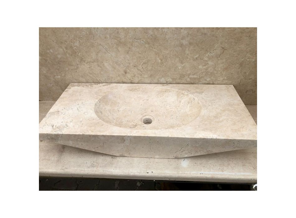 Lavabo sobre encimera de piedra natural blanca modelo Vox Viadurini