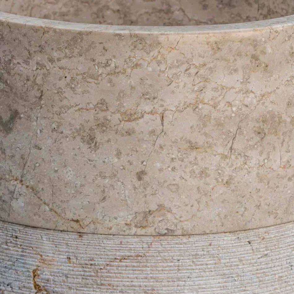 Lavabo de baño independiente en mármol acabado marfil forma cilíndrica - Cremino Viadurini