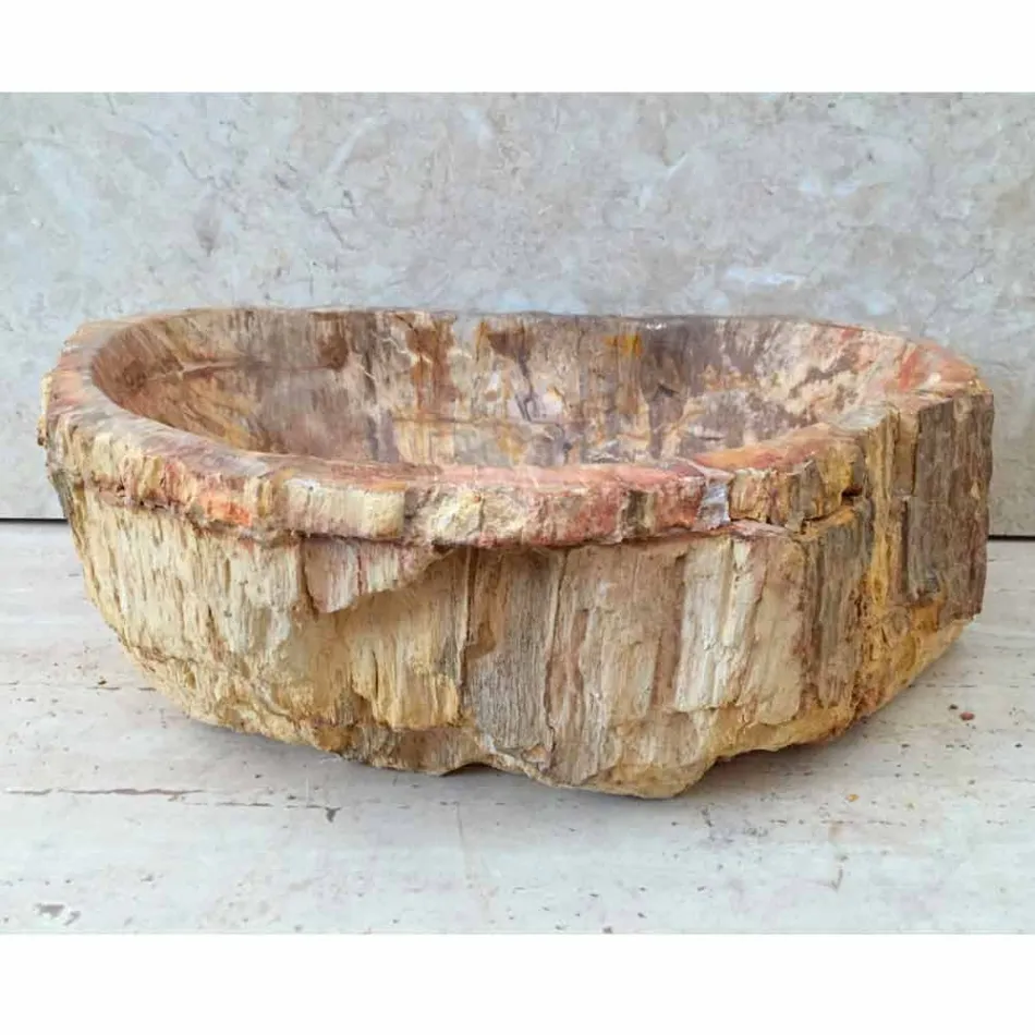 Lavabo de madera fósil del cuarto de baño de la estrella, pedazo único de diseño Viadurini