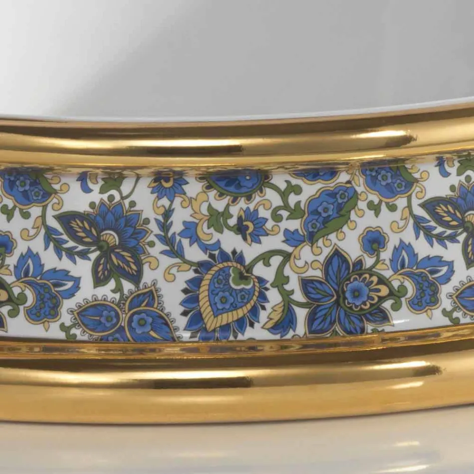 Fregadero de baño semi-empotrado en arcilla fuego y oro hecho en Italia, Manilo Viadurini