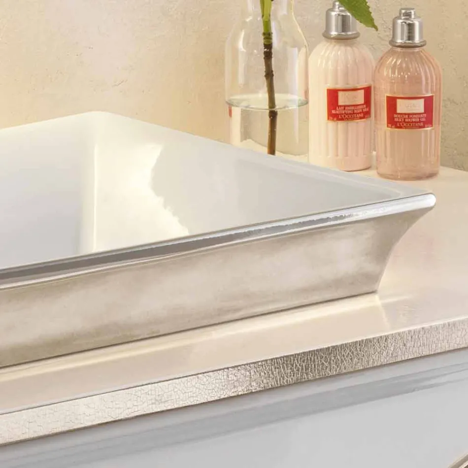 Fregadero de baño semi-empotrado en arcilla fuego y platino hecho en Italia, Guido Viadurini