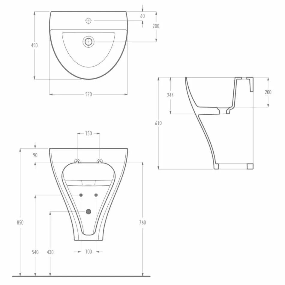 Fregadero de pared cerámico moderno para baño hecho en Italia, Fiorello Viadurini