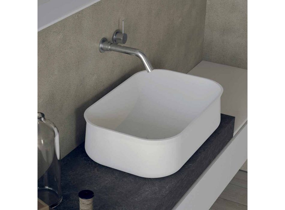 Lavabo de baño blanco rectangular con encimera de diseño moderno - Tulyp2 Viadurini