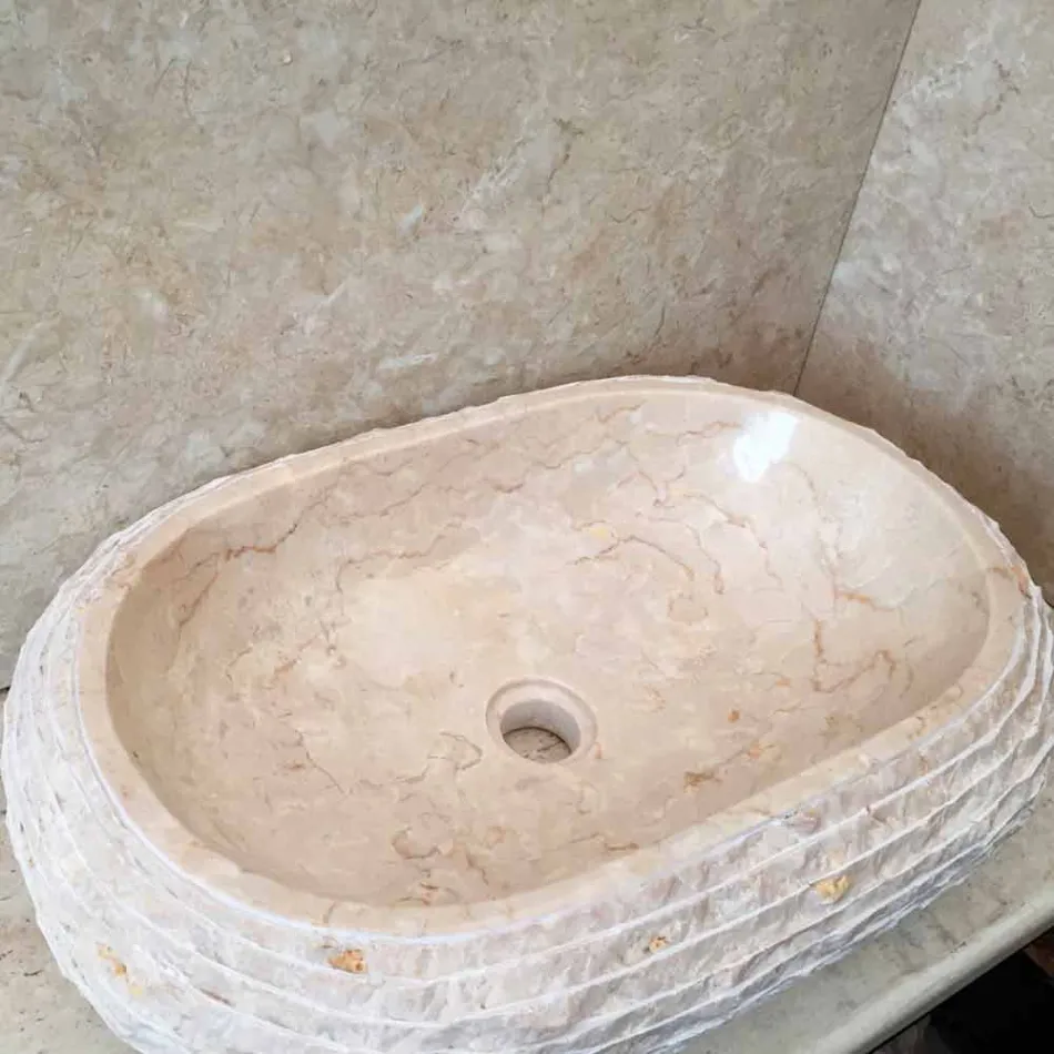 Lavabo oval blanco de Cora, hecho a mano. Viadurini