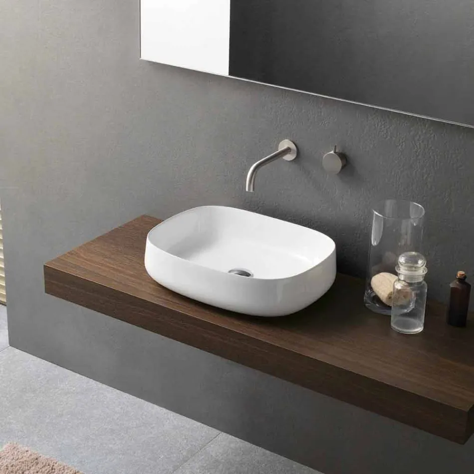 Lavabo sobre encimera de cerámica blanco de diseño moderno Made in Italy - Tune2 Viadurini