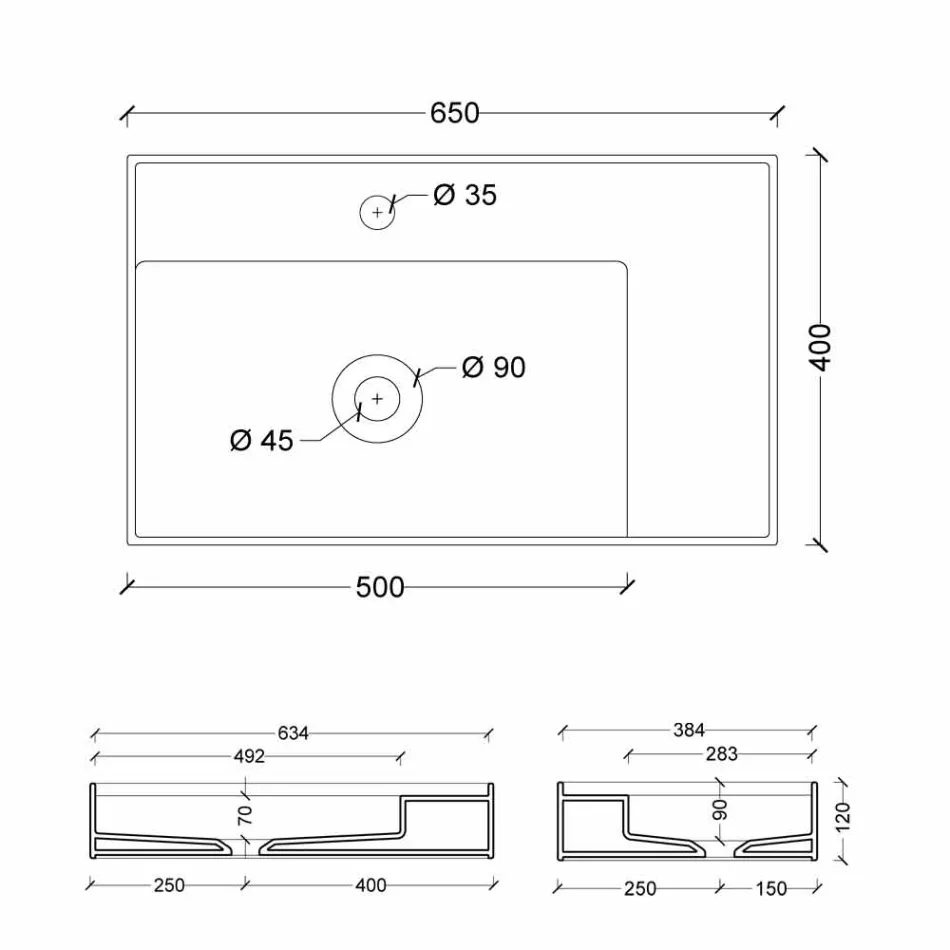 Lavabo sobre encimera de cerámica de diseño moderno fabricado en Italia Sol 65x40 cm Viadurini