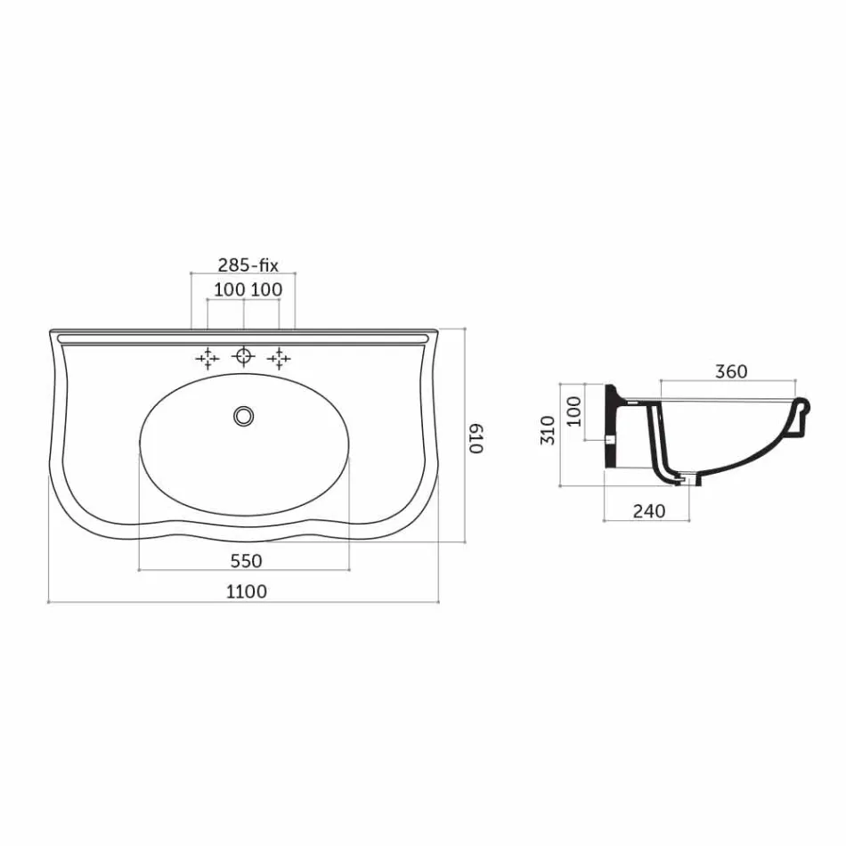Lavabo con patas o sin cerámica L 110 cm, de Design Avise Viadurini
