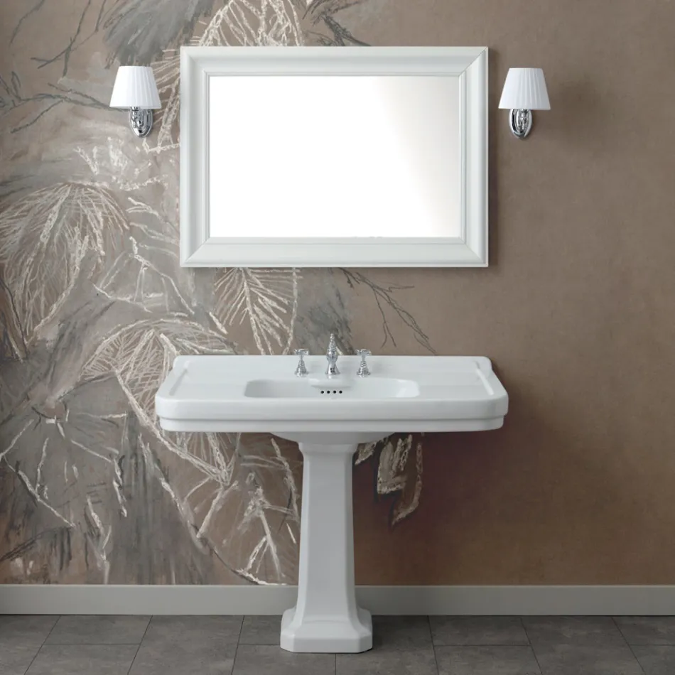 Lavabo tipo consola de columna en cerámica blanca Made in Italy - Wollie Viadurini